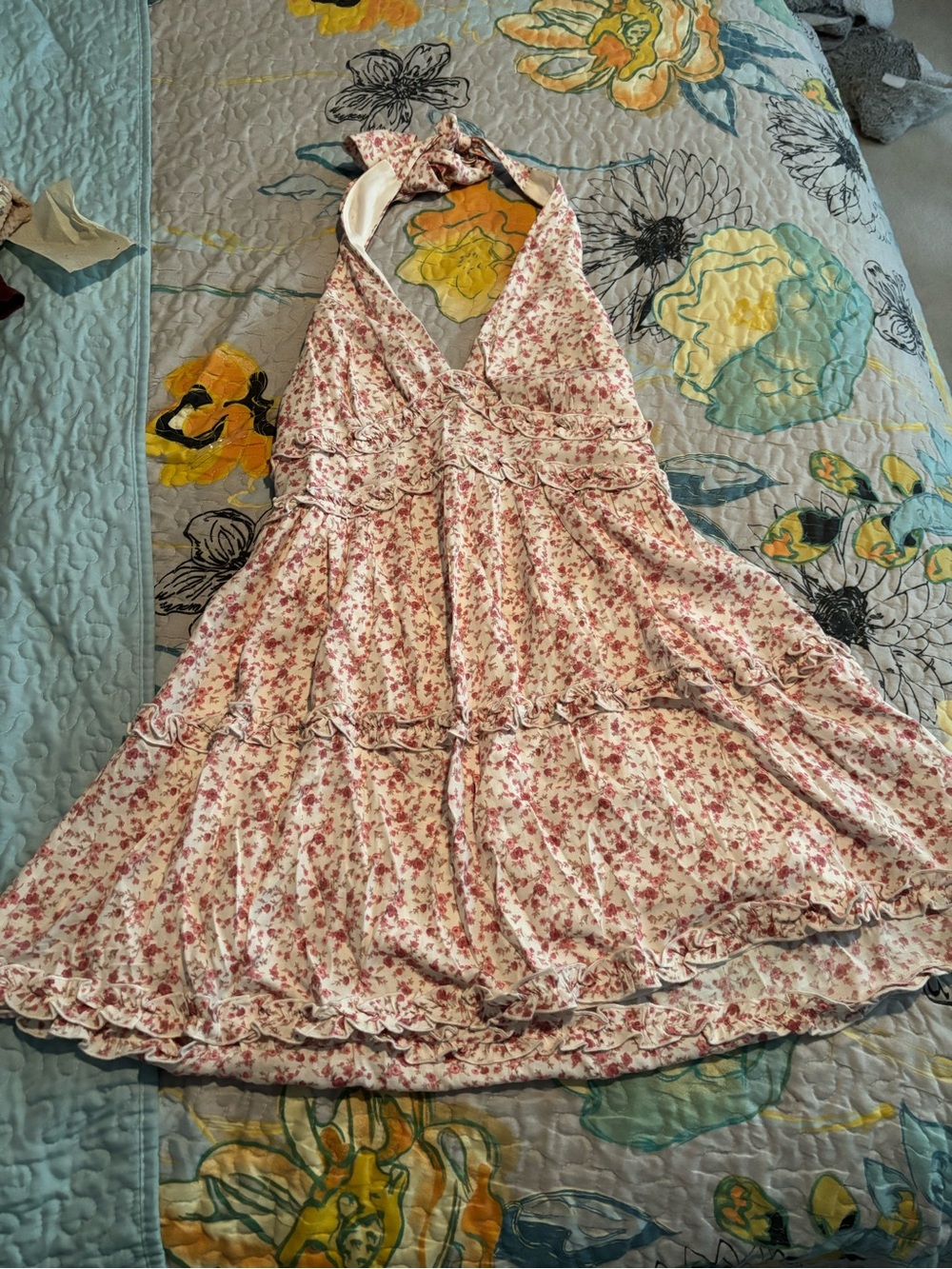 Trixxi Floral Tank Top in Cream and Dusty Pink